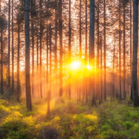 Premium AI Image | sunrise in the forest sunrise in forest with tree ...