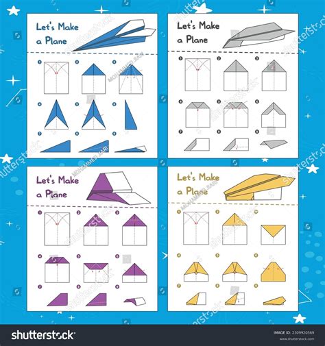 4 Paper Airplanes Folding Instructions, Origami, - Royalty Free Stock ...