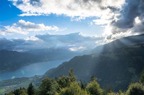 Aerial View From Top Of Interlaken Harder Kulm Switzerland Stock