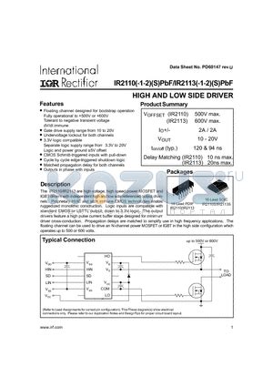 IR2110 Datasheet HIGH AND LOW SIDE DRIVER IR2110 Pdf By