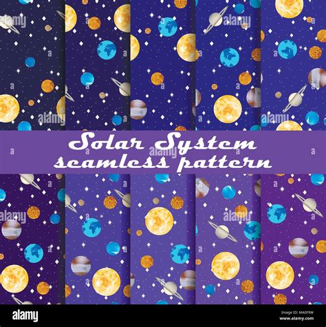 Solar System Seamless Pattern Set Planets And Stars Outer Space