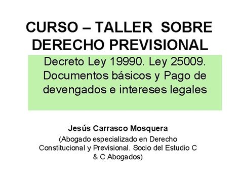 CURSO TALLER SOBRE DERECHO PREVISIONAL Decreto Ley 19990