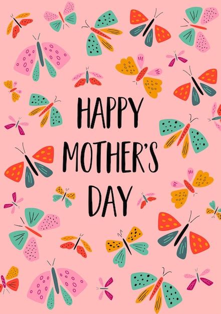 Premium Vector Pink Happy Mothers Day Greeting Card With Cute