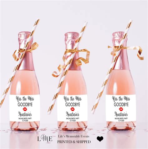 Printed Bachelorette Mini Champagne Bottle Labels Kiss The Miss Goodbye Stickers Waterproof