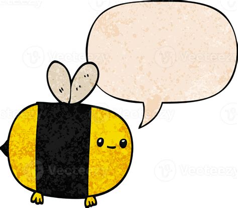 Cute Cartoon Bee And Speech Bubble In Retro Texture Style Png