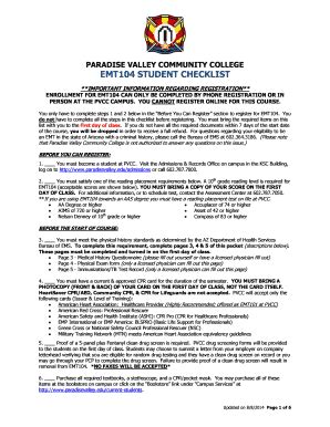 Fillable Online Pvc Maricopa Emt104 Student Checklist Paradise Valley