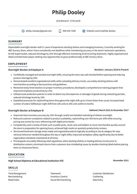 Overnight Stocker Resume Cv Example And Writing Guide