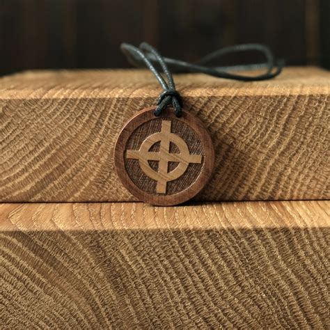 Sun Cross Necklacependant Round Solid Wood Solar Cross Symbol