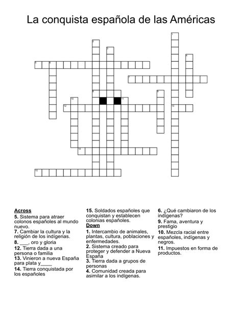 La Conquista Espa Ola De Las Am Ricas Crossword Wordmint