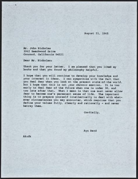 To John Nicholas A Fan Letter 537 AynRand Org