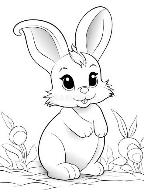 Coloring Page Outline Of Cartoon Cute Bunny Or Rabbit With Carrot