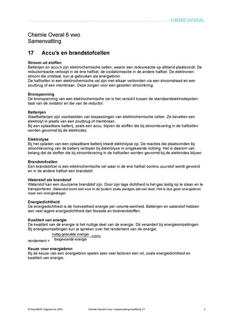 Chemie Overal Vwo Samenvatting Hoofdstuk Chemie Overal Vwo