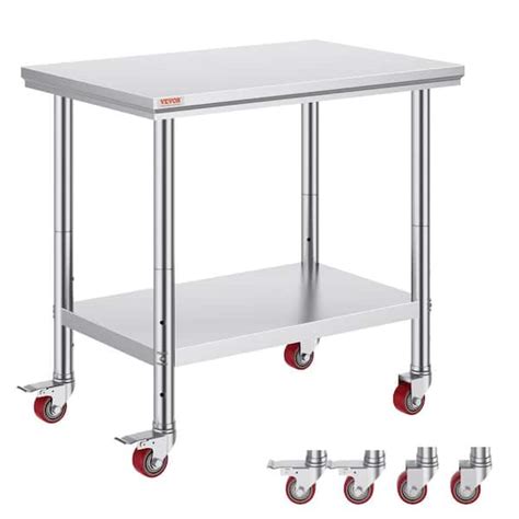 Vevor Stainless Steel Work Table Commercial Kitchen Prep Table 36 In X 24 In With 4 Wheels