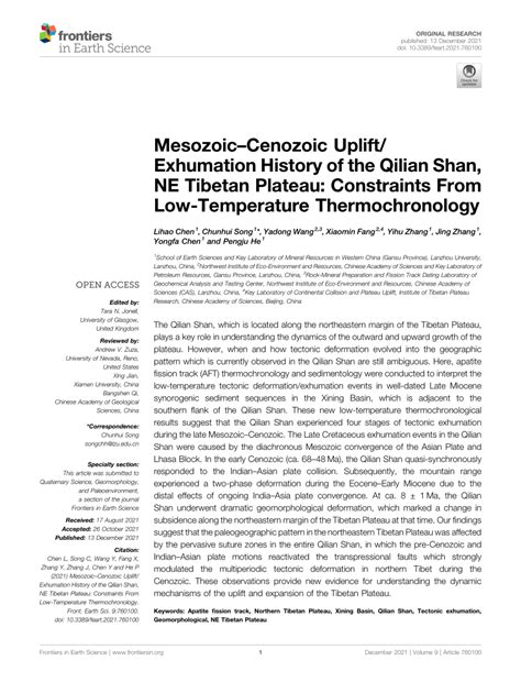 Pdf Mesozoiccenozoic Uplift Exhumation History Of The Qilian Shan