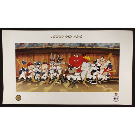 Pete Rose Signed 3 000 Hit Club Looney Tunes 18x32 Lithograph