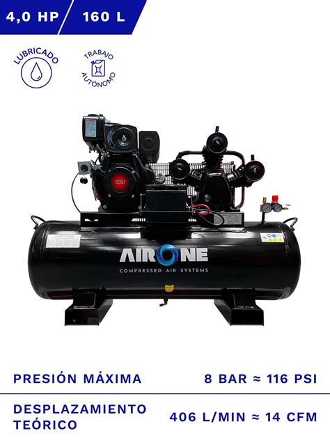 COMPRESOR AUTÓNOMO DIESEL AIRONE 4HP 160L 8BAR 14CFM SERVICOMP