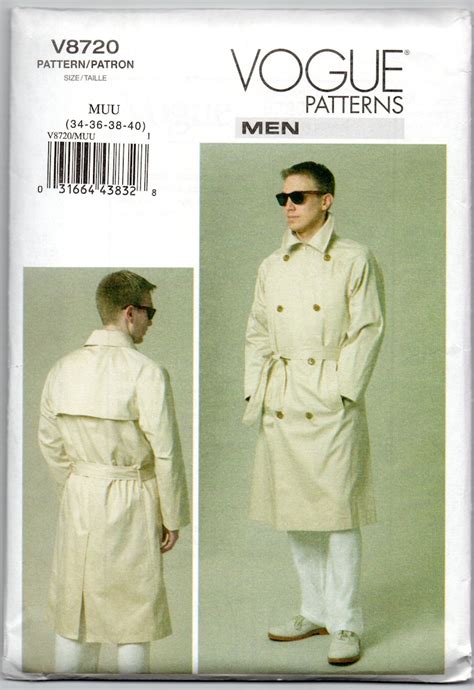 Vogue 8720 Mens Double Breasted Trench Coat Pattern Etsy