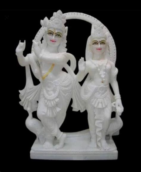 White Painted Marble Radha Krishna Jugal Jodi For Worship Size 30