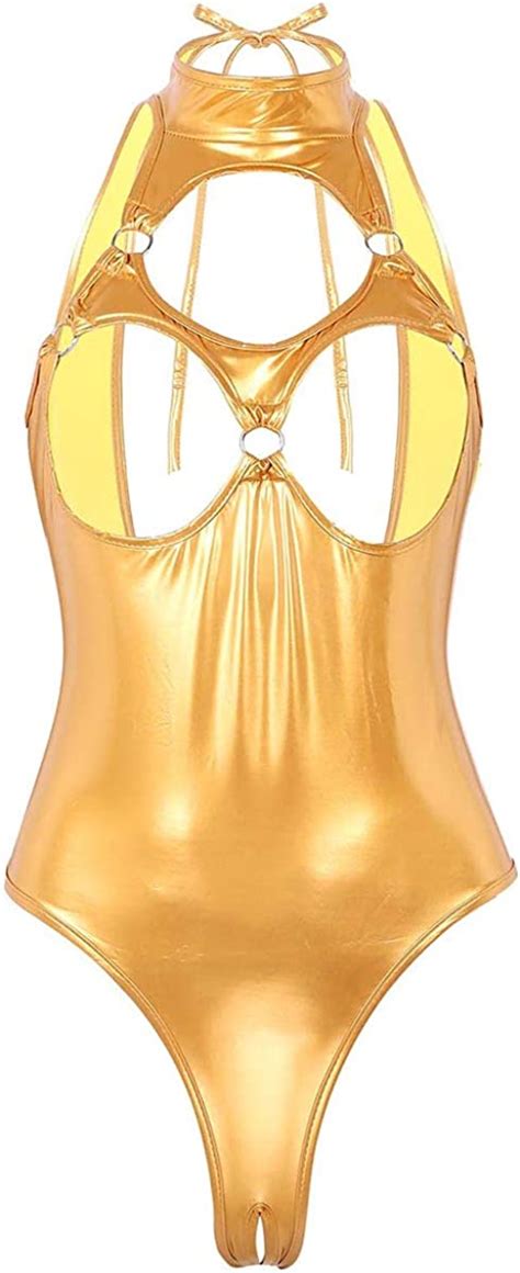 Saleslingerie Women S Shiny Patent Leather High Cut Thong Teddy