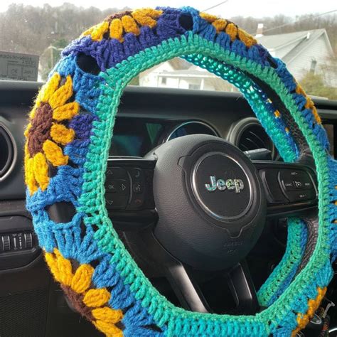 Sunflower Crochet Steering Wheel Cover Etsy In Crochet Car