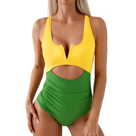 Ykohkofe One Piece Swimsuit Women Sexy Color Block Backless Push Up