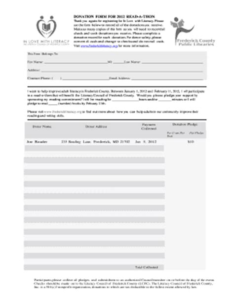 Fillable Online Frederickliteracy DONATION TRACKING FORM FO Doc