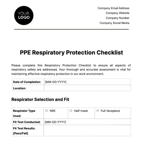 Free PPE Respiratory Protection Checklist Template Edit Online