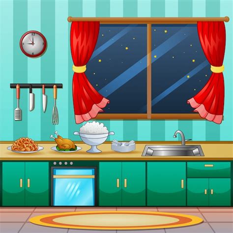 Fondo Del Interior De La Cocina Con Cocina Para La Cena Vector Premium