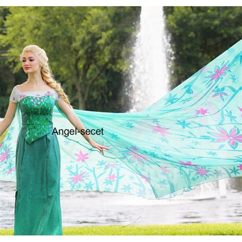 Cl18 Adult Frozen Fever Queen Elsa Cosplay Costume Dress Cloak Cape