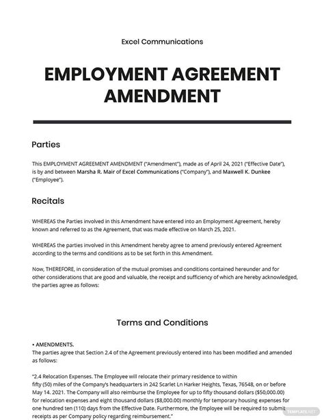 Amendment Contract Sample For Employment