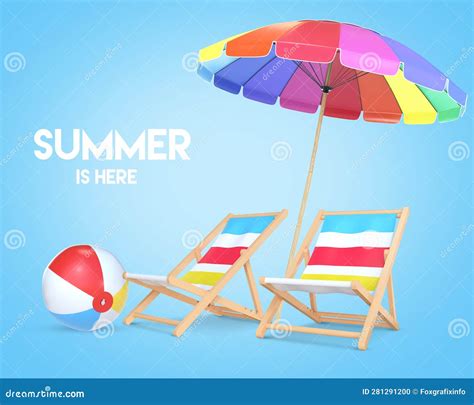 3d Rendering Summer Colorful Beach Umbrella Beach Chairs And Beach