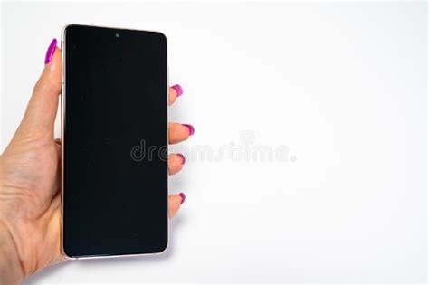 Woman Hand with Nails Manicure Holding Smartphone with Blank Black ...