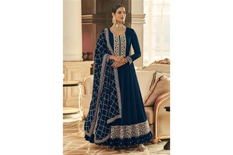 Navy Blue Georgette Readymade Abaya Style Anarkali Suit 148338