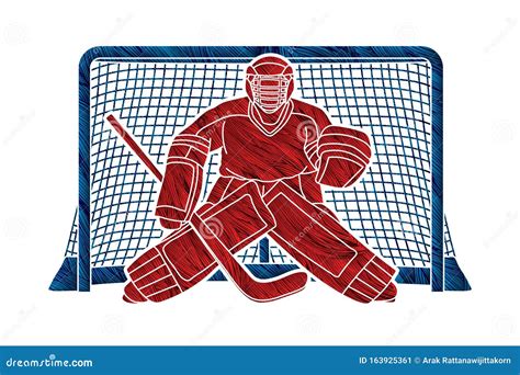 Ice Hockey Goalie Sport Player Cartoon Action Graphic Stock Vector