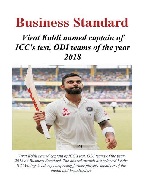 Virat Kohli named captain of ICC's test, ODI teams of the year 2018 by ...