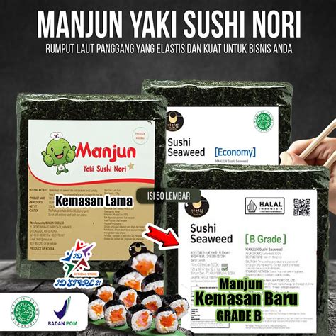 Jual MANJUN Sushi Nori Kimbab 50 Sheet Halal MUI Nori Gimbab Import