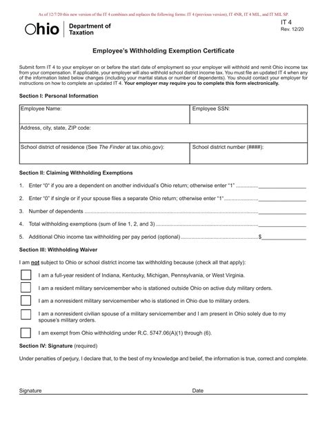 Ohio It Form Fill Out Printable Pdf Forms Online