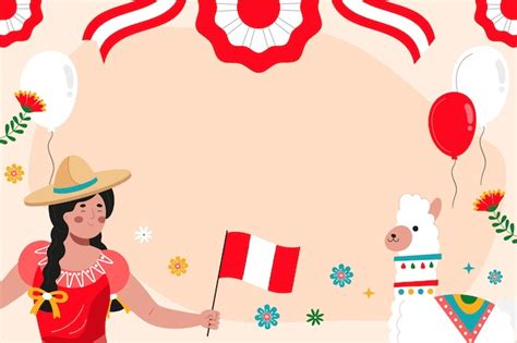 Fondo Plano De Fiestas Patrias Con Persona Y Llama Vector Gratis