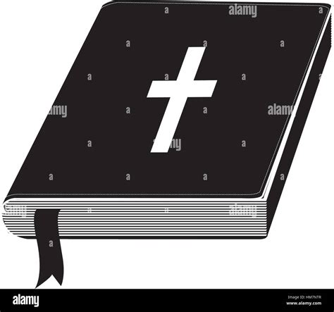 monochrome silhouette with holy bible with ribbon vector illustration ...