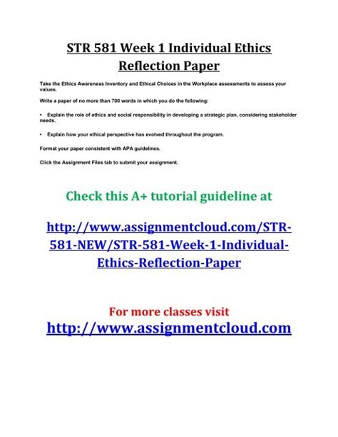 Str Week Individual Ethics Reflection Paper