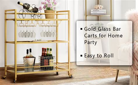 Amazon LORMITER Glass Gold Bar Carts For Home With Hanging Wine