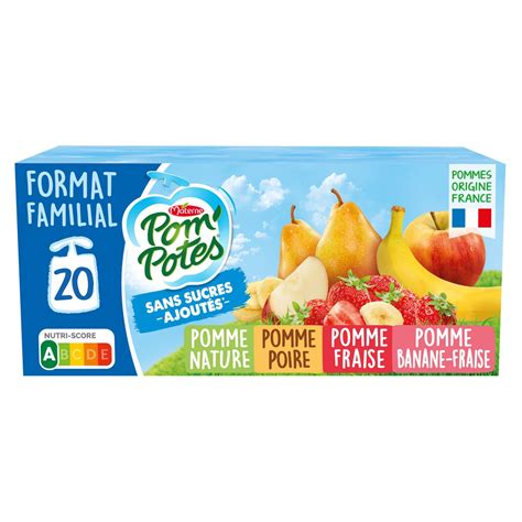 POM POTES Gourdes compote pomme poire fraise banane sans sucres ajoutés