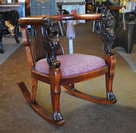 Antique Wood Rocking Chair Carved Griffin Lion Dragon For Sale At