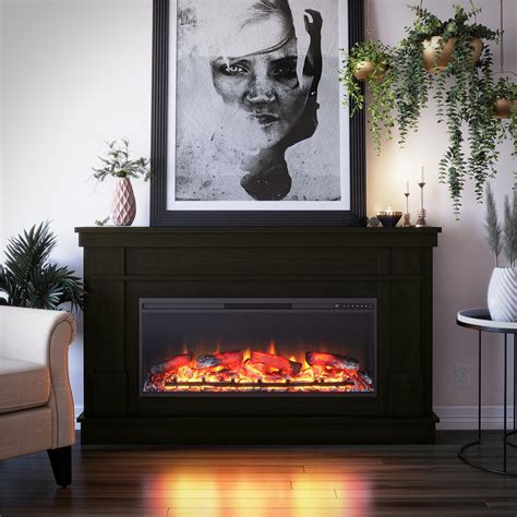 Elmcroft Wide Mantel with Linear Electric Fireplace, Charred Oak - Walmart.com