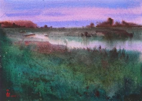 Original Watercolor Painting, Sunset Sky, Panoramic Landscape Painting, Living Room Wall Art ...