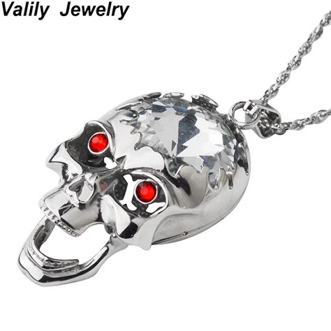 Mens Biker Skull Head Pendants Necklacecrystal Foreheadred Eyesmovable Chinstainless Steel