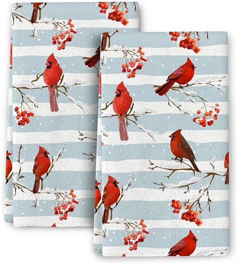 Amazon Winter Birds Cardinal Christmas Decor Kitchen Towels