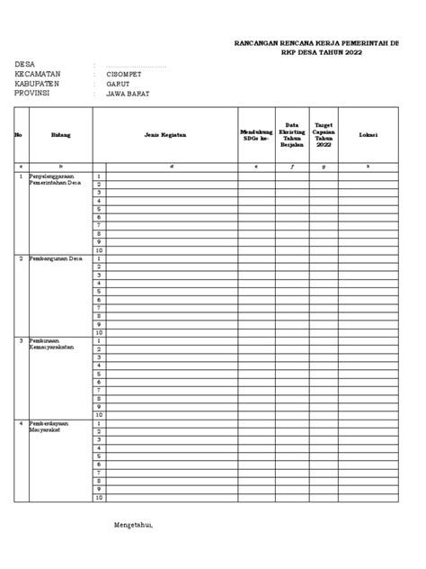 10 Format Dokumen Rancangan Rkp Desa Pdf