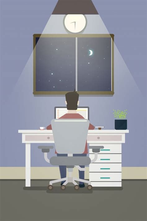 Work In The Workplace Working Overtime Office Worker Jobs Illustration