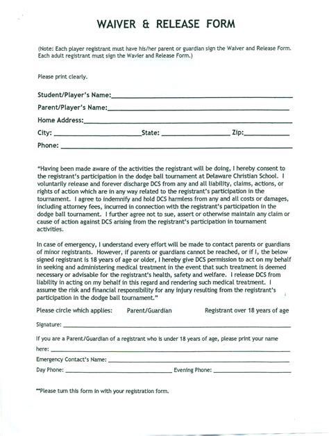 Release And Waiver Form Free Printable Documents